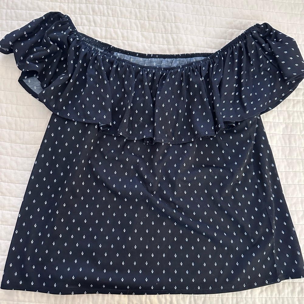 Off the shoulder lightweight navy blouse